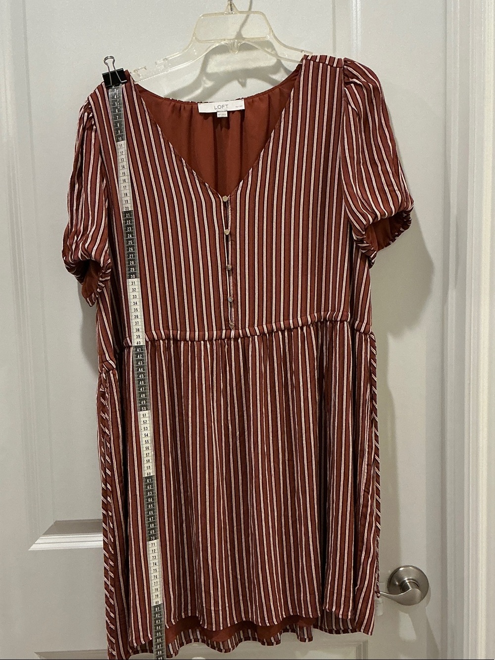 LOFT Rust and White Striped Midi Dress